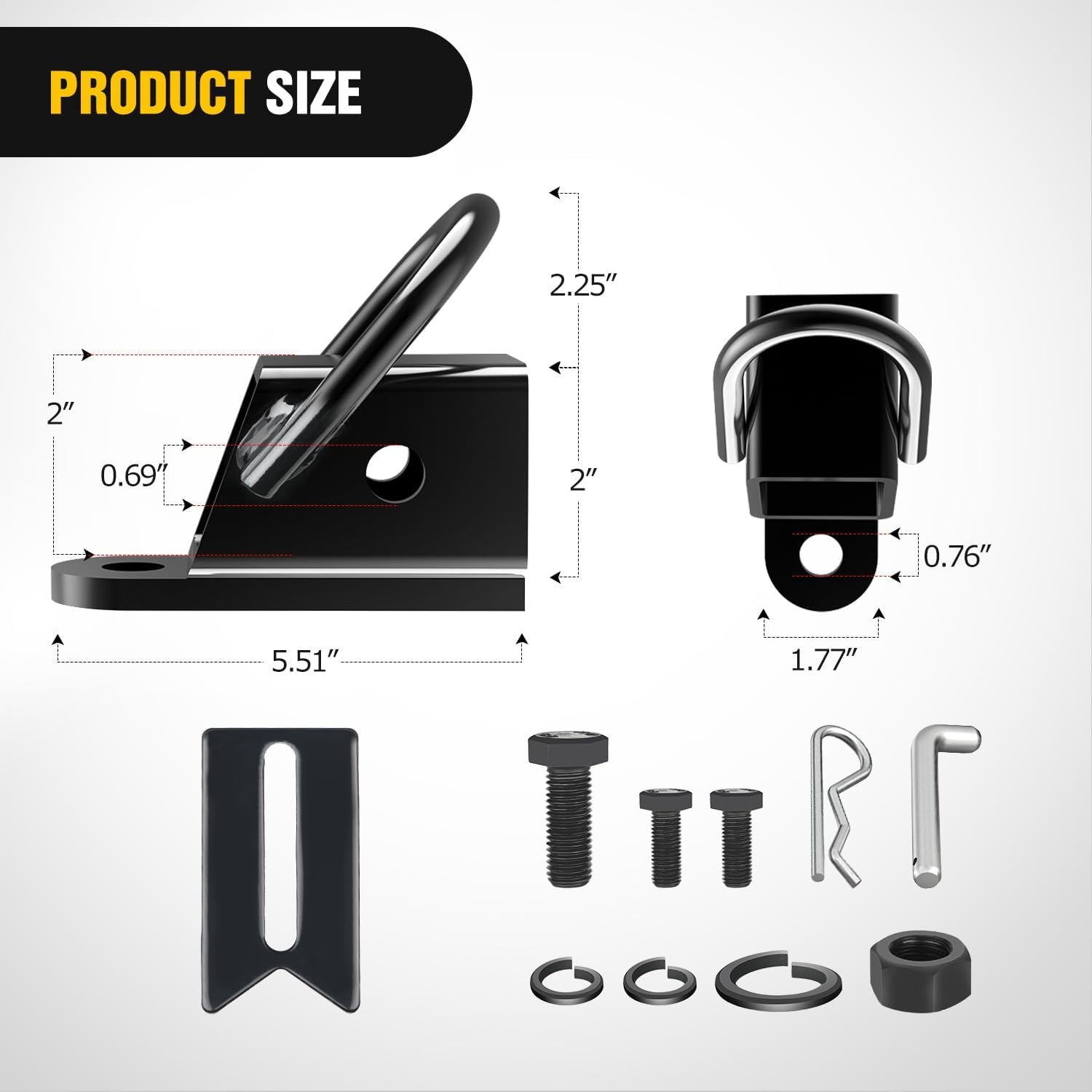 2" Rear Trailer Hitch Receiver Kit for ATV UTV Rear Bumper Tow Hook Black Hitch Cover Kit Nilight