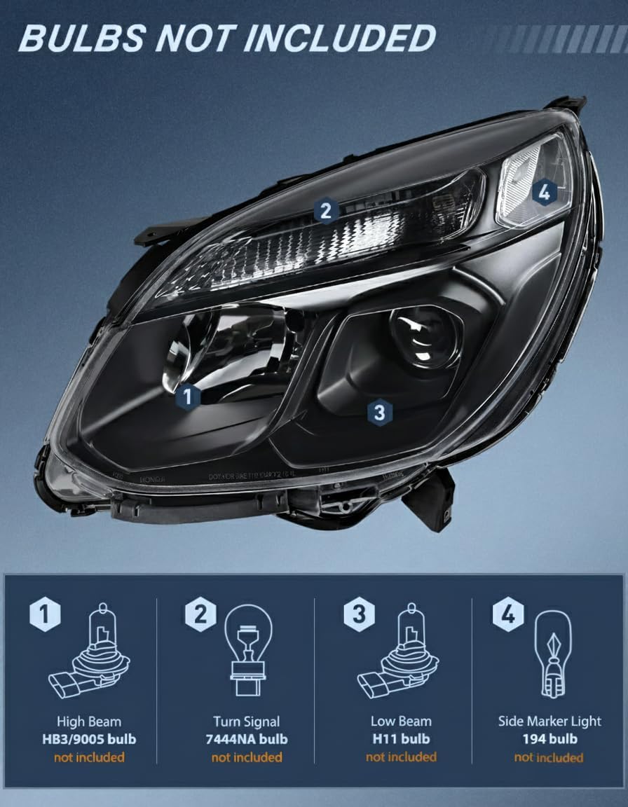 Headlight Assembly Compatible with 2016 2017 Chevy Equinox OE Style Projector Replacement Halogen Headlights Black Housing Clear Reflector Headlamp Passenger and Driver Side