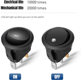 12PCS Round Rocker Switches 12V 24V 20A White LED Toggle swtiches SPST 3 Pin 2 Position for Car Truck Vehicle Boat Marine Rocker On Off Control