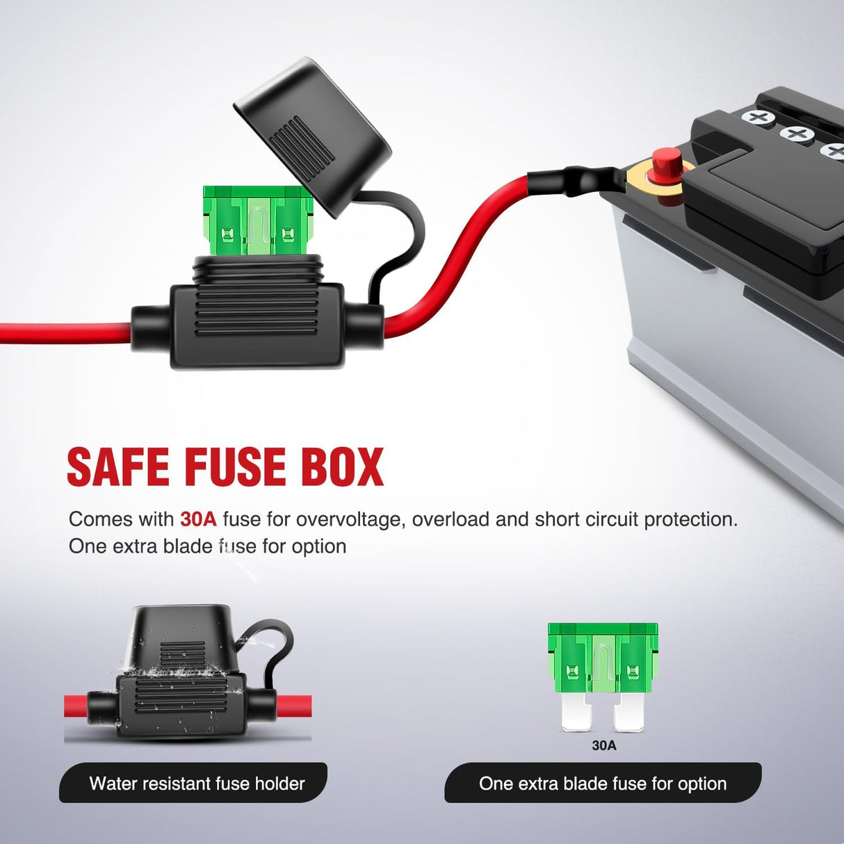 Electric Fuel Pump Relay Kit Wiring Harness 40 AMP Relay Heavy Duty 10 Gauge Cables w/30 AMP Blade Fuse 12V System for Trucks Cars RVs Marine Boats Trailers