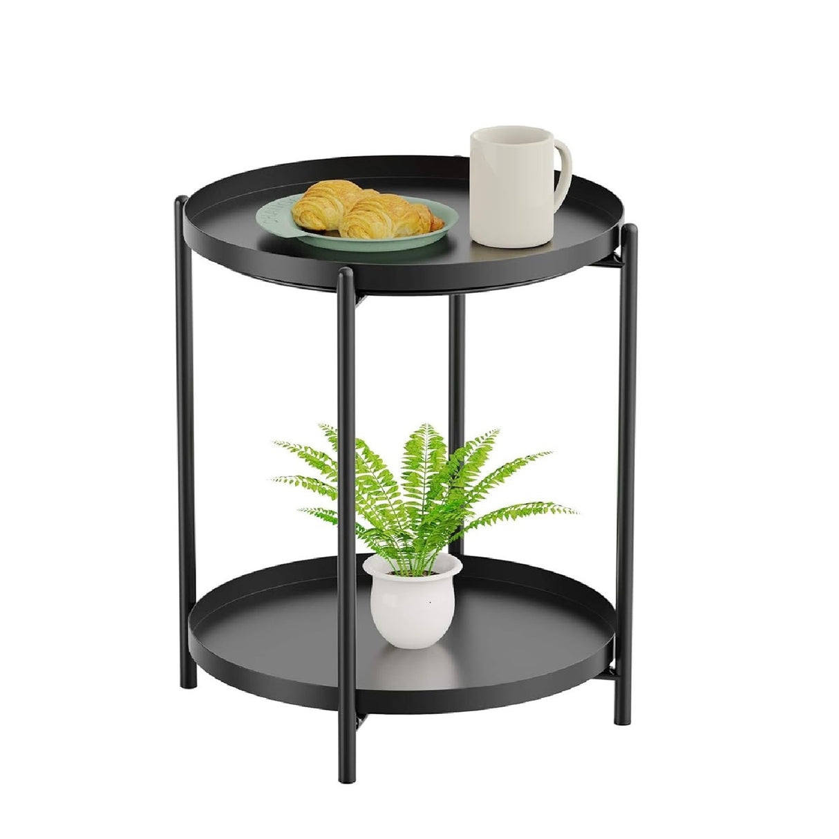 Tables Side Table, End Table Metal Small Table Indoor Outdoor & Snack Bedside Table Sofa Side Snack Table Accent Coffee Table Living Room Bedroom Balcony 2 Layer (Black)