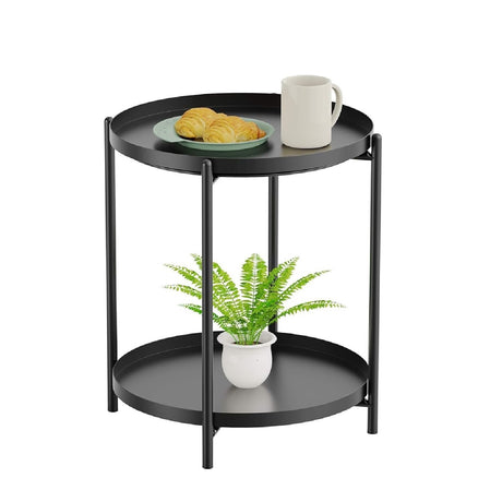 Tables Side Table, End Table Metal Small Table Indoor Outdoor & Snack Bedside Table Sofa Side Snack Table Accent Coffee Table Living Room Bedroom Balcony 2 Layer (Black)