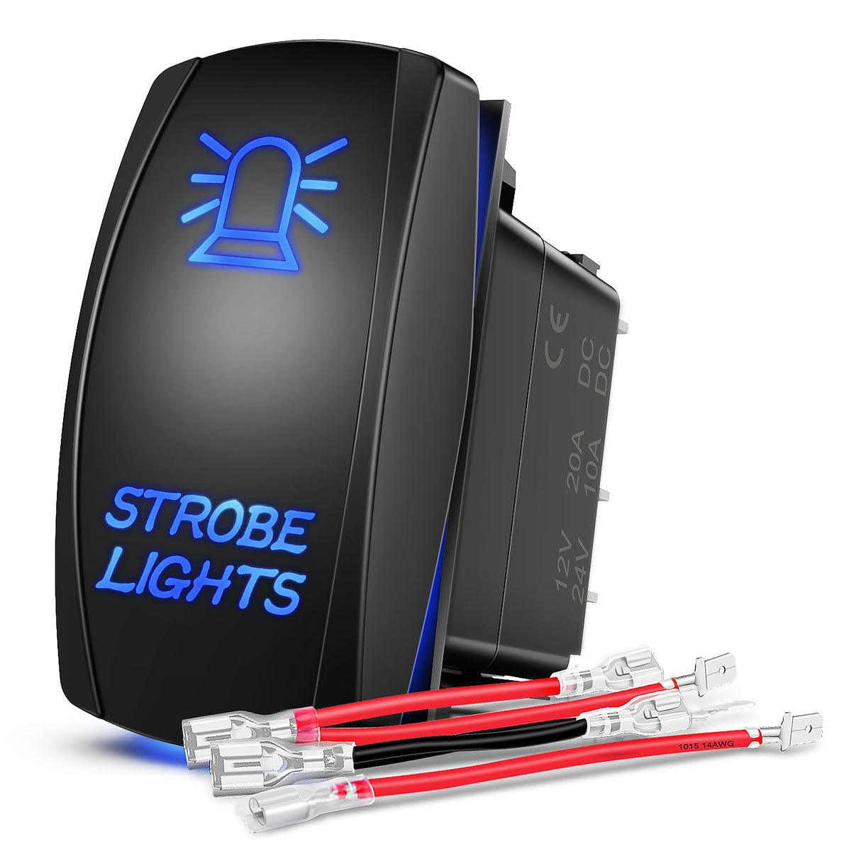 Strobe Lights Rocker Switch Led Light Bar 5 Pin Laser On Off SPST Switches 20A/12V 10A/24V Blue with Jumper Wires Set for Cars Trucks Boats ATVs UTVs RVs