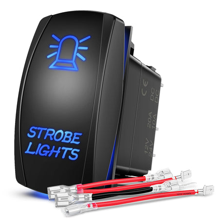 Strobe Lights Rocker Switch Led Light Bar 5 Pin Laser On Off SPST Switches 20A/12V 10A/24V Blue with Jumper Wires Set for Cars Trucks Boats ATVs UTVs RVs