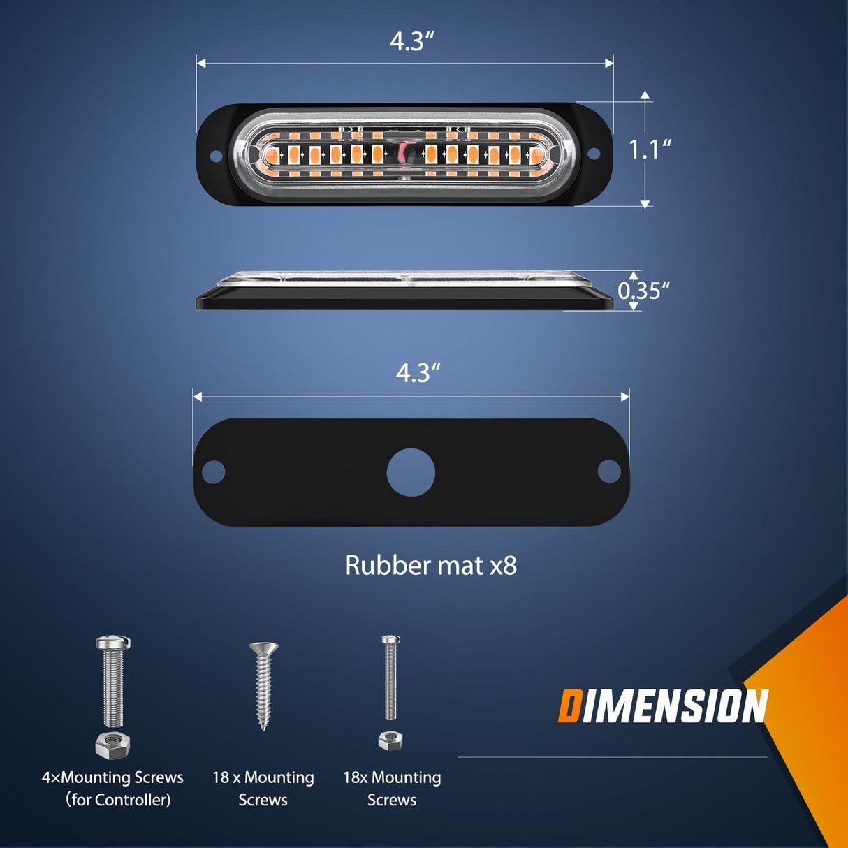 8PCS Led Strobe Lights with Controller 12V 24V Sync Feature Amber Strobe Light 12 LED Surface Mount Emergency Hazard Warning Lights with Strobe Controller for Vehicle Car Truck RV ATV