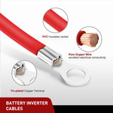 6AWG 20 Inch Battery Power Inverter Cables 3/8 Inch Lugs | Tinned Copper Teiminal Red Black Oxygen-Free Wires Max. 59.9A for Solar Motorcycle Automotive Power Inverters