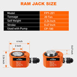 20 Ton Hydraulic Cylinder Jack Porta Power Ram, Heavy Duty Low Profile 0.47 Inch Stroke Automatically Retract Mini Jack Ram Single Acting Lifting Cylinders for Machinery Shipbuilding, Orange