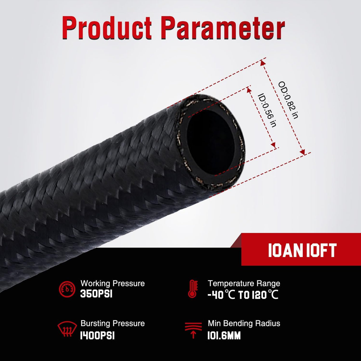 10AN 10FT CPE Nylon Stainless Steel Braided Fuel Line Hose Only | High Pressure Oil Gas Diesel Tube for Transmission Oil Cooler Vacuum Lines