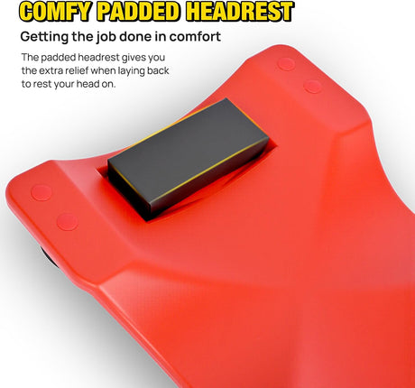 40 Inch Mechanic Plastic Creeper - 40 Inches Heavy Duty Shop Creeper with Padded Headrest and 6 Casters, 350 lbs Capacity, Red
