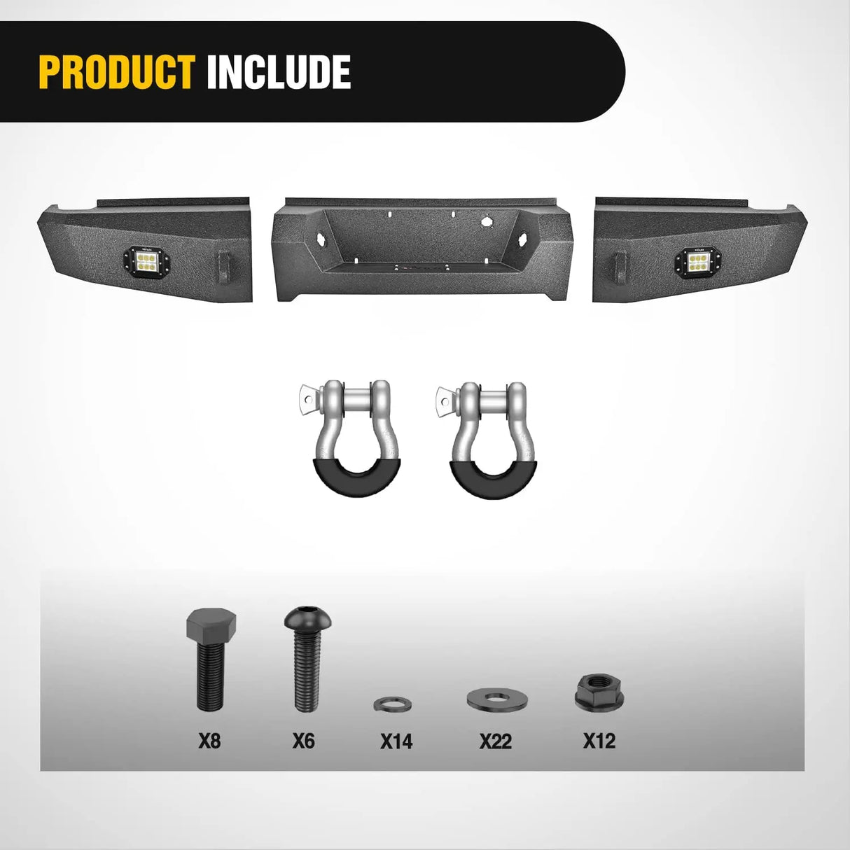 Rear Bumper Nilight Rear Step Bumper for 2009 2010 2011 2012 2013 2014 Ford F150 Full Width Pickup Truck Rear Step Textured Black Solid Steel Offroad with 2X Upgraded 18W LED Lights D-Rings, 2 Years Warranty