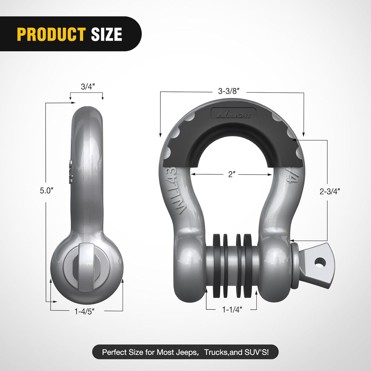2 Pack 3/4 Inch D-Ring Shackle with 7/8 Inch Screw Pin 41,887lbs Break Strength, Heavy Duty Off Road Recovery Shackle with Isolators Washers for Use with Tow Strap, Winch, Off-Road Jeep Truck Vehicle