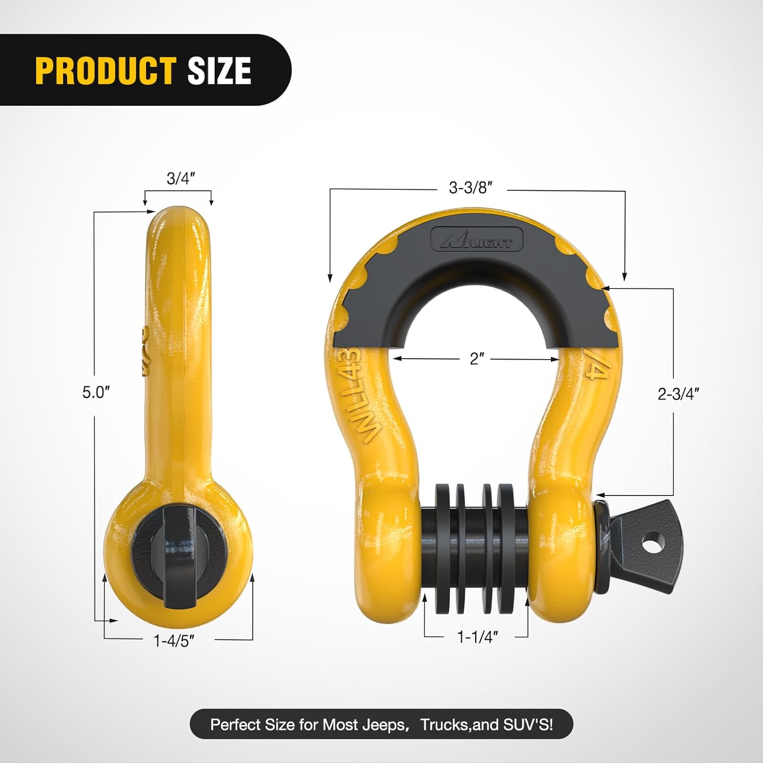 3/4 inch D-Ring Shackle Yellow (Pair) Nilight