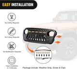 Front Grille Cover for 2018 2019 2020 2021 2022 2023 2024 2025 Wrangler JL and Gladiator JT with LED Amber Lights Matte Black