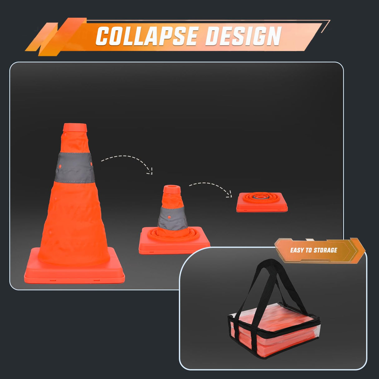 12 Inch Collapsible Traffic Safety Cones 2 Pack - Bright Orange Parking Cones with Reflective Collars for Roadside Emergency, Parking, Driving Practice