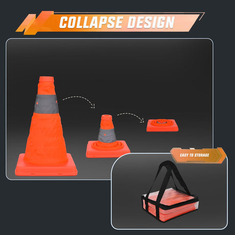 12 Inch Collapsible Traffic Safety Cones 2 Pack - Bright Orange Parking Cones with Reflective Collars for Roadside Emergency, Parking, Driving Practice