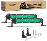 Slim LED Light Bar 2Pcs 7 Inch 16LED Single Row Spot Flood Combo Green Off Road Driving Fog Fishing Hunting Lighting for 12V 24V ATV UTV Pickup Truck Tractor Boat