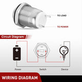 12mm Momentary Push Button Switch 6PCS 12V Waterproof Stainless Steel Small Round Power Push Button Switches 2 Pin for Car Automotive Truck Boat Marine Off-Road Vehicle