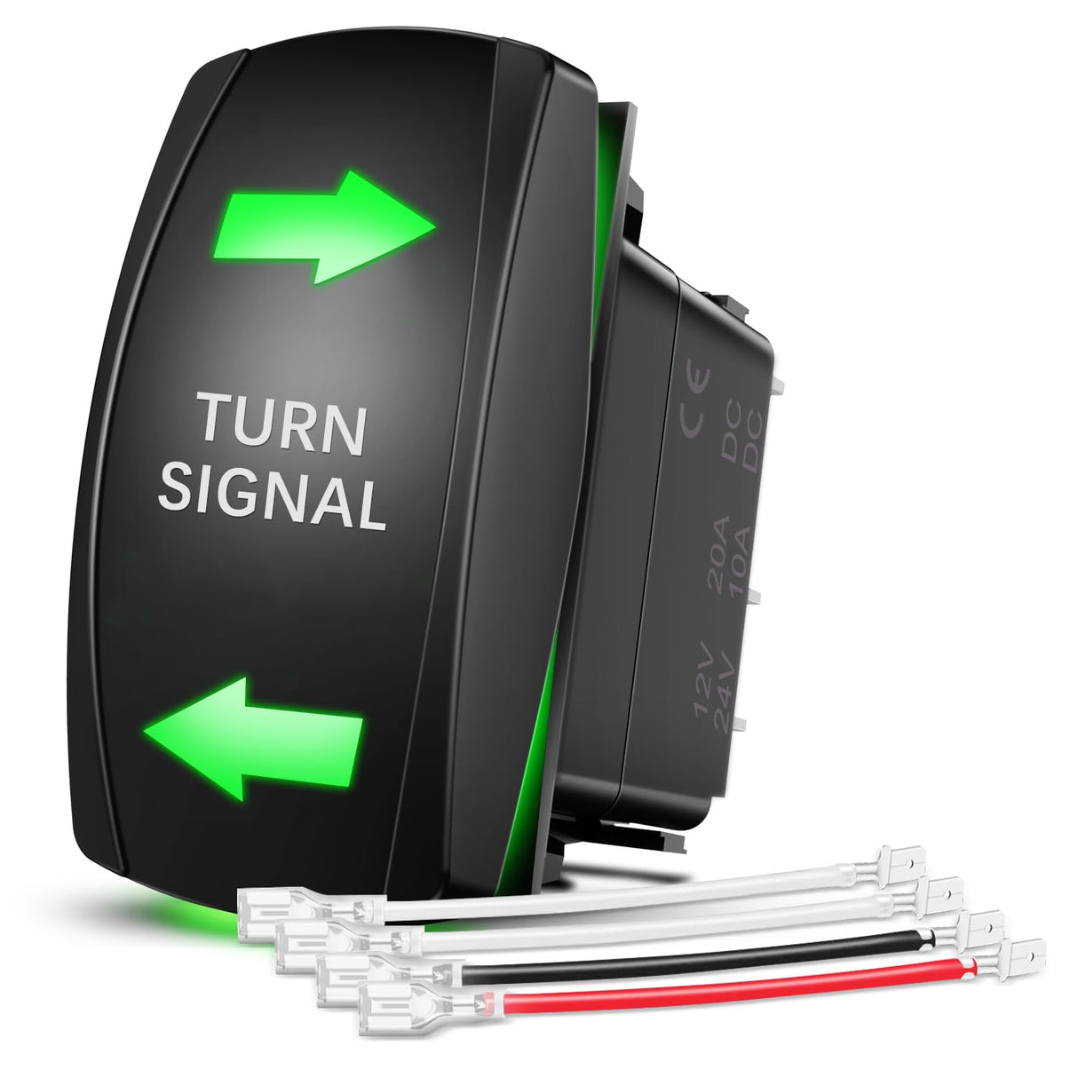 Turn Signal Switch Green 4Pin ON Off ON Rocker Switch Laser Etched SPDT Toggle Switches 12V 20A 24V 10A Jumper Wires for Cars RVs Boats Campers Trailers