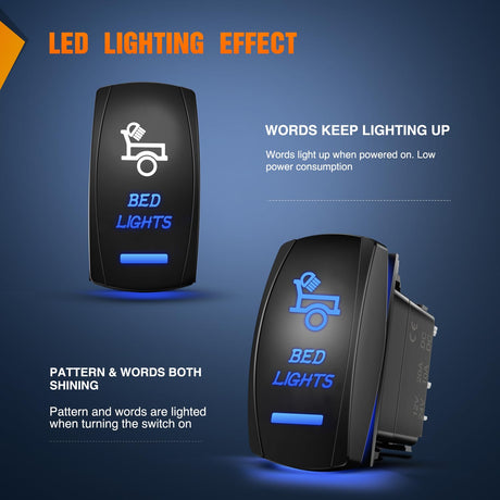 5Pin Laser On/Off SPST Bed Lights Rocker Switch Blue Nilight
