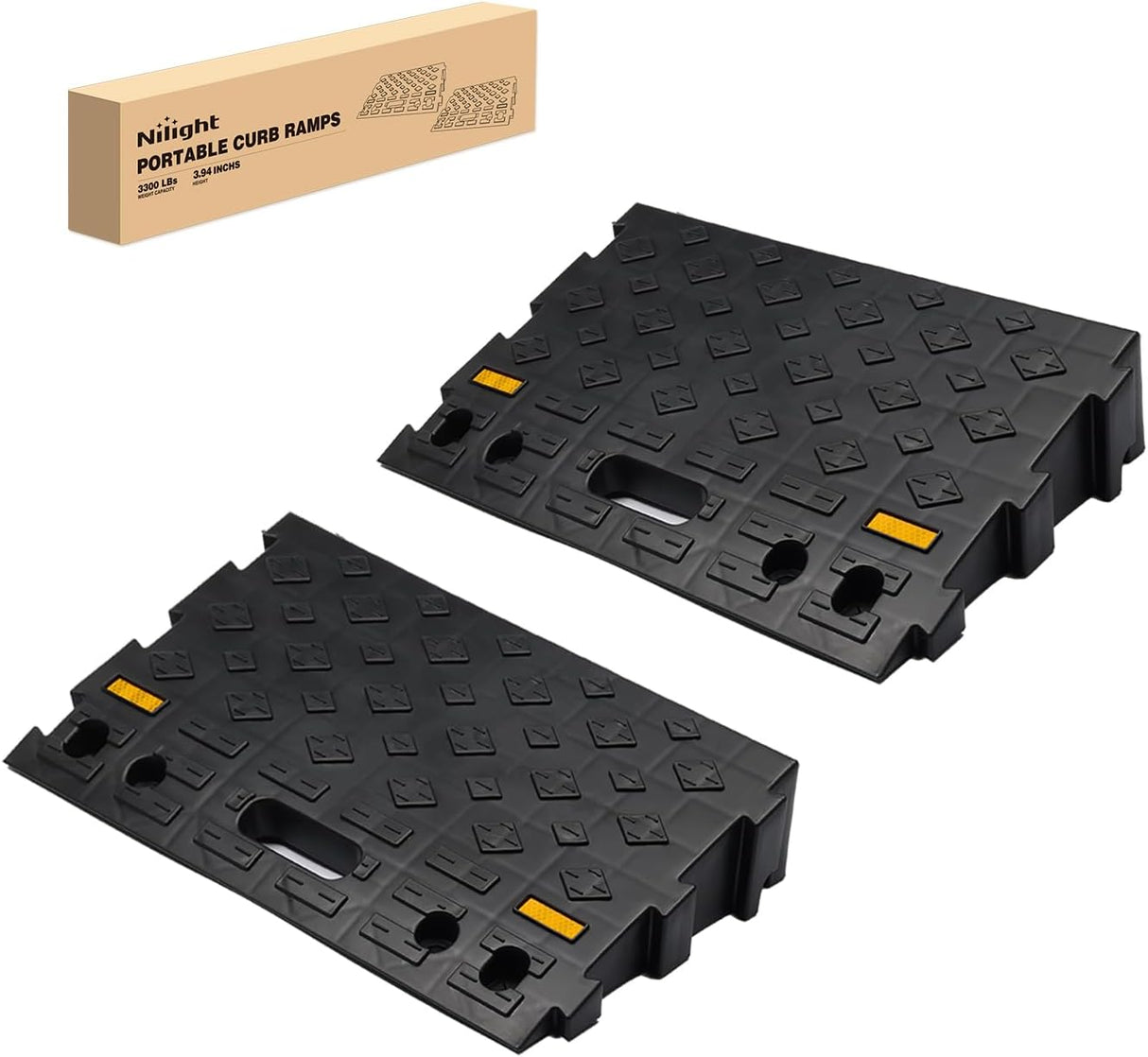 Portable Plastic Curb Ramps - 3.9 Inch Rise Interlocking Threshold Ramp for Scooter Wheelchair Motorcycle Dolly, Lightweight 2 Pack