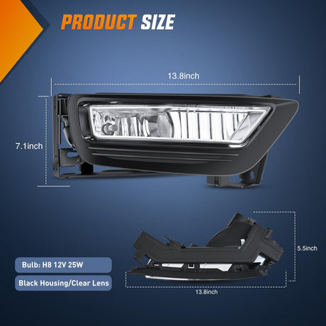 Fog Lights Assembly Compatible with 2013 2014 2015 Honda Accord (4-door Sedan) w/H8 12V 25W Bulbs Clear Lens Driver and Passenger Side