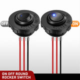 1PC Round Rocker Switch with Shell 12V 24V 20A Blue LED Toggle swtich with 16AWG Wires SPST 3Pin 2 Position for Car Truck Vehicle Boat Marine Rocker On Off Control