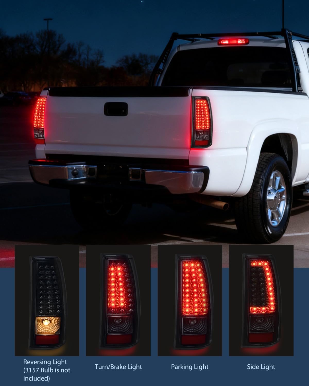 Taillight Assembly Compatible with 2003 2004 2005 2006 Chevy Silverado 1500 1500HD 2500 2500HD 3500 2007 Chevrolet Classic Incandescent Type Upgrade LED Tail Lights Rear Brake Lamps