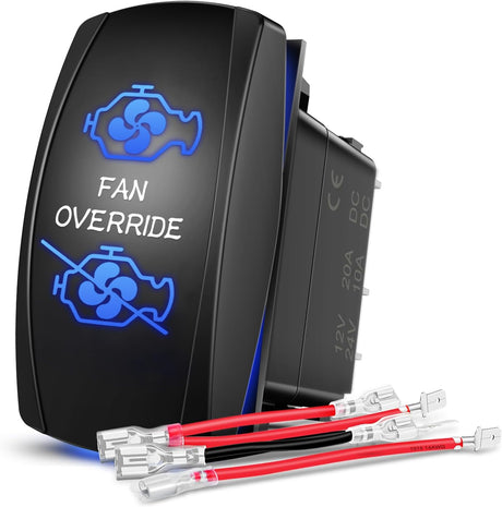 Fan Override Rocker Switch Led Light Bar 5 Pin Laser On Off SPST Switches 20A/12V 10A/24V Blue with Jumper Wires Set for Cars Trucks Boats ATVs UTVs RVs