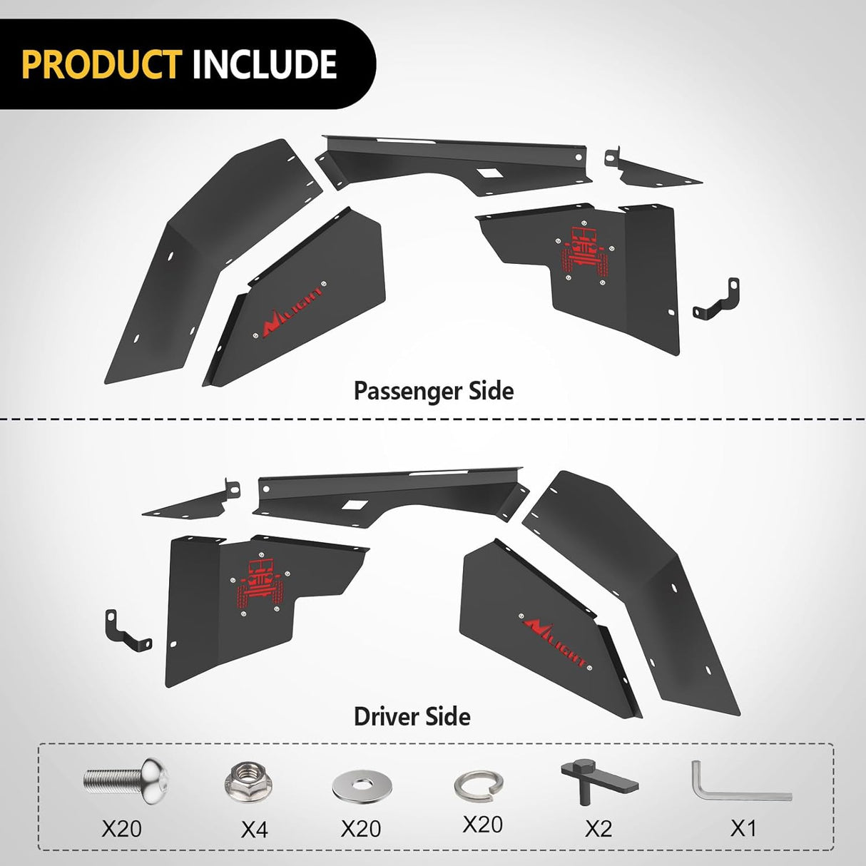 TJ Front Inner Fender Liners Fit for 1997 1998 1999 2000 2001 2002 2003 2004 2005 2006 Jeep Wrangler TJ & LJ, 2PCS Offroad Powder Coated Steel Splash Mud Guard Wheel Well Liner Covers
