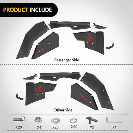 TJ Front Inner Fender Liners Fit for 1997 1998 1999 2000 2001 2002 2003 2004 2005 2006 Jeep Wrangler TJ & LJ, 2PCS Offroad Powder Coated Steel Splash Mud Guard Wheel Well Liner Covers