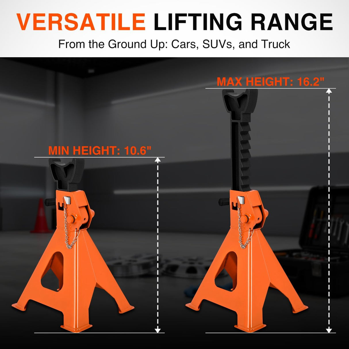 2 Ton Jack Stands, Double Locking Heavy Duty Steel 4,400 lbs Capacity, Adjustable 10.6 Inch-16.2 Inch Height for SUV Sedan Pickup Light Truck, 2 Pack