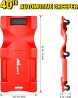 40 Inch Mechanic Plastic Creeper - 40 Inches Heavy Duty Shop Creeper with Padded Headrest and 6 Casters, 350 lbs Capacity, Red