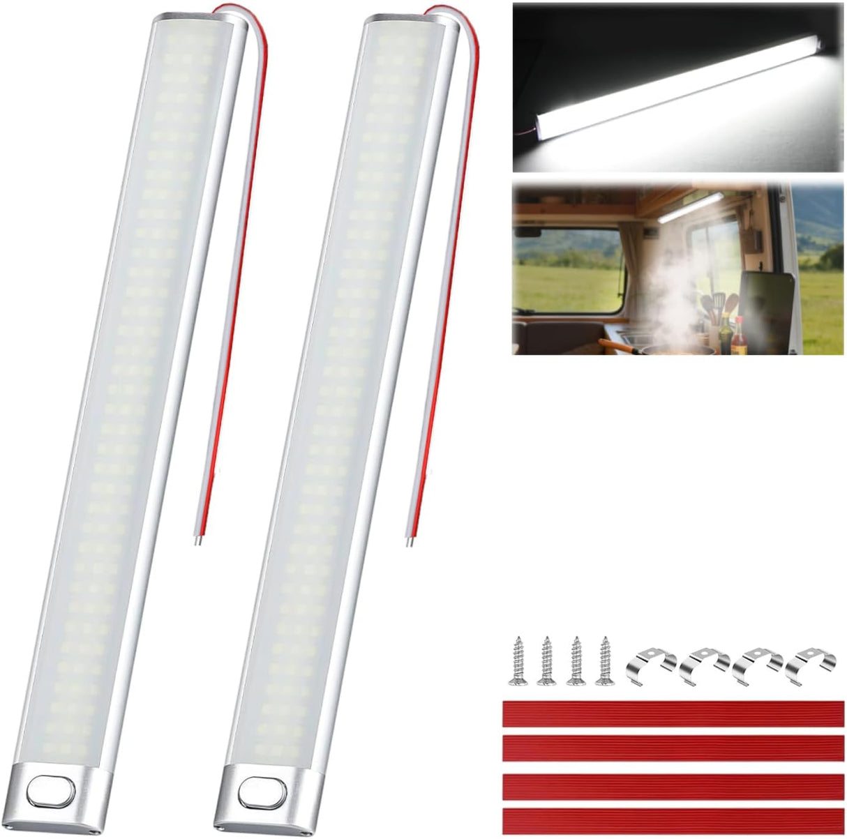 LED Interior Light Bar 2PCS 15.4 Inch Strip Light White | 168 LEDs 1600LM Output with On Off Switch and 12V to 85V Compatibility for RV Trailer Boat Truck and Van