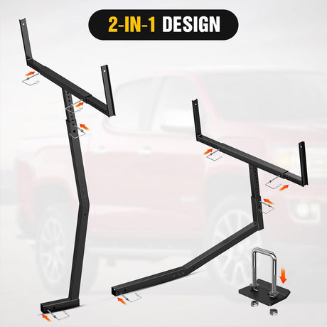 Truck Bed Extender w/Straps & Receiver Tightener & Flag, Fits 2-inch Hitch Receiver, 2-in 1 Pickup Hitch Mount Truck Bed Extension for Rack, SUV, Lumber, Ladder, Canoe, Boat, Kayak, Pipes