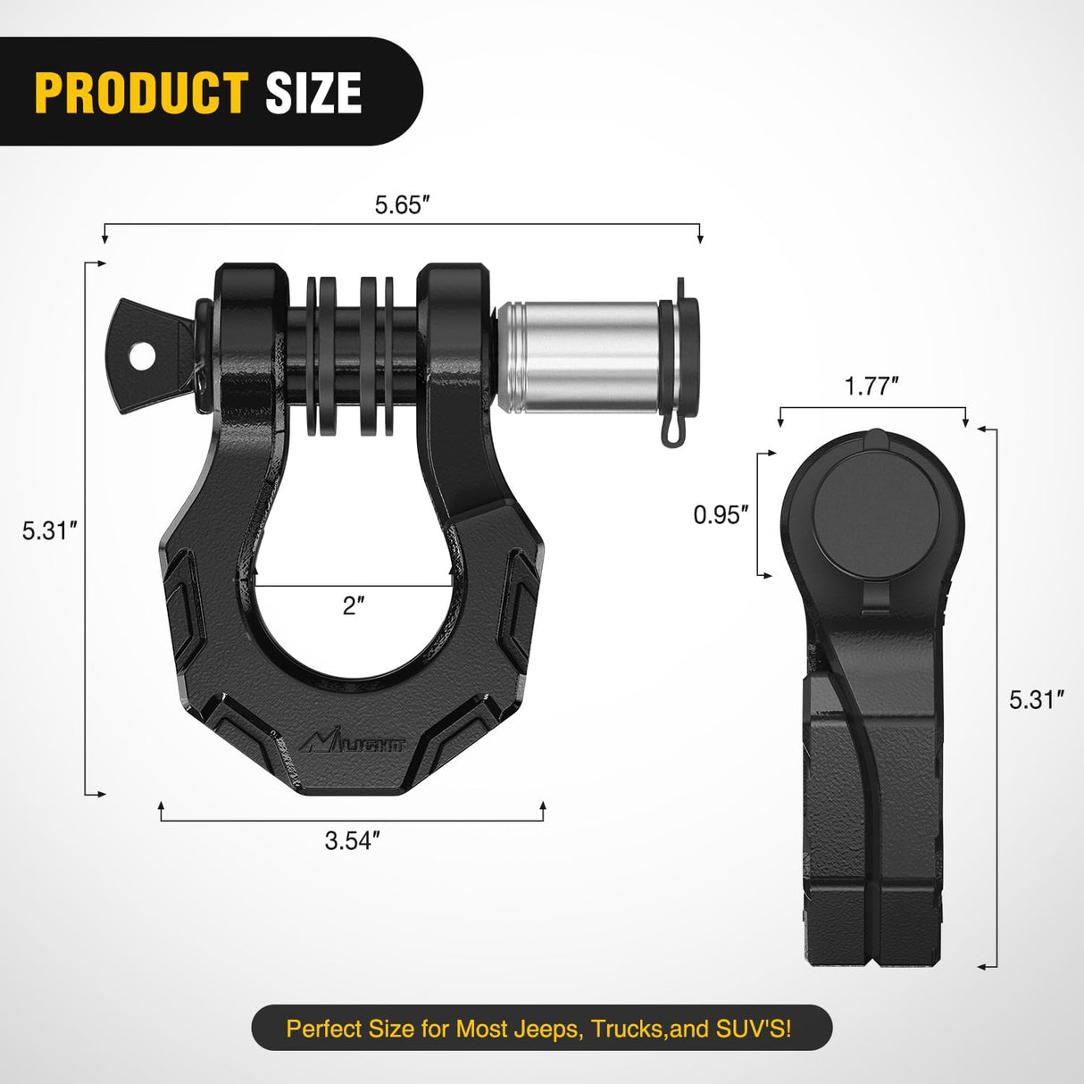 2 Pack 3/4 Inch D-Ring Separate Shackle with 7/8 Inch Lock Pin 45,000 lbs Break Strength, Off Road Recovery Shackle with Isolators Washers for Use with Tow Strap, Winch, Truck Vehicle (Black)