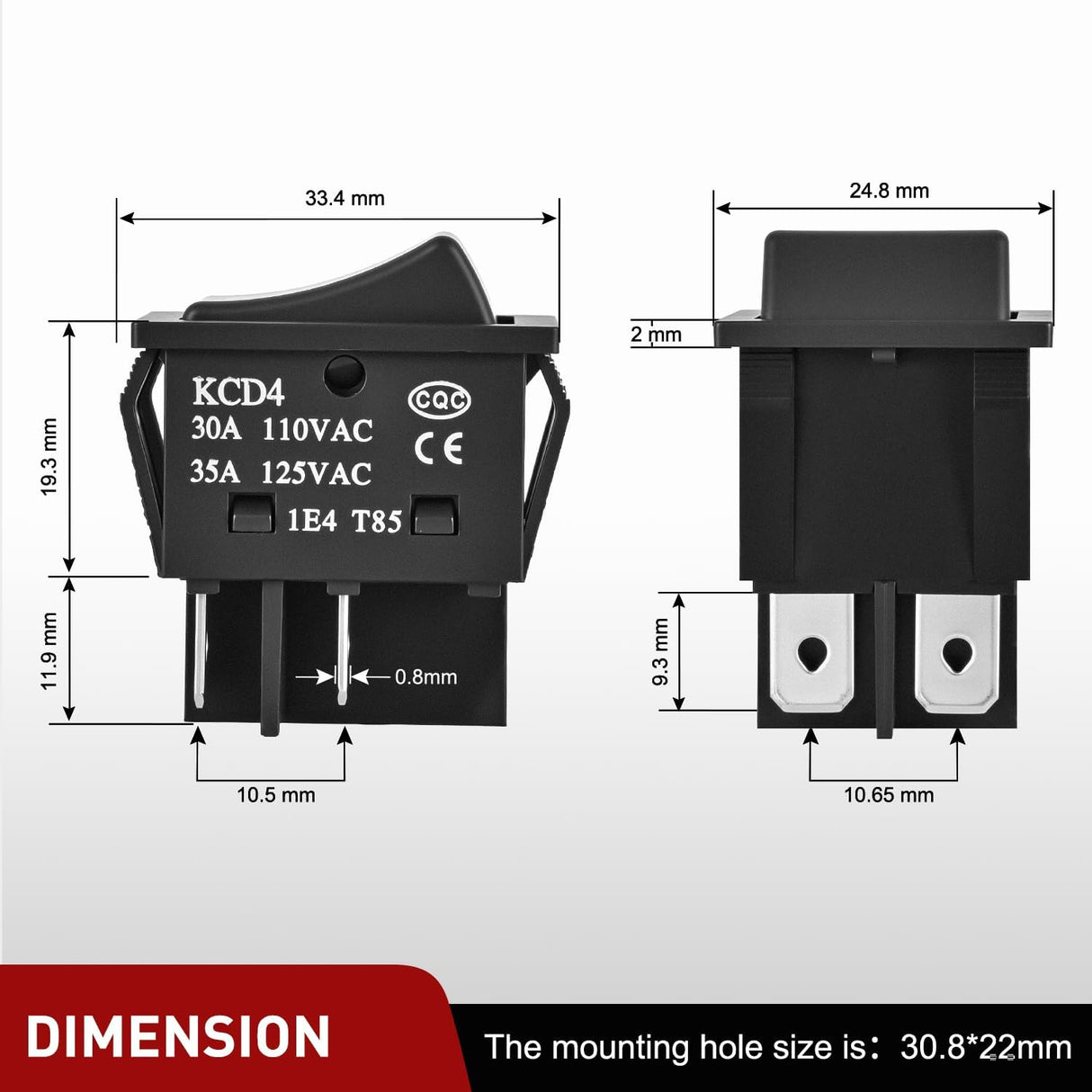 3PCS DPST Rocker Switches 12V 30A/110V 35A/125VAC 4 Pin 2 Position Switch ON Off Toggle Switch KCD4 for Car Automotive Truck Boat Marine Off-Road Vehicle