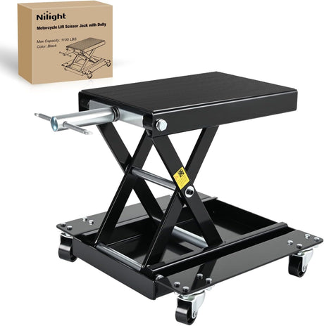 Motorcycle Lift 1100 LBS ATV Scissor Lift Jacks with Dolly Wheels Crank Handle 5.1 Inch-15.7 Inch Hoist Stand Heavy Duty Steel Lifter Jack for Motorcycles Dirt Bike Garage Storage Repair Tool, Black