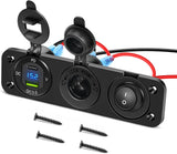 4 in 1 Charger Socket Panel PD Type C and QC 3.0 USB with LED Voltmeter Display and Cigarette Lighter Power Cutoff Switch for Cars Trucks UTV ATV