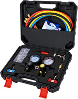 A/C Manifold Gauge Set Fits for R134a R410A R22 R404A 4-Way Auto HVAC Diagnostic Gauges Refrigerant Recharge kit with Adjustable Couplers 5FT Hoses Universal Can Tap