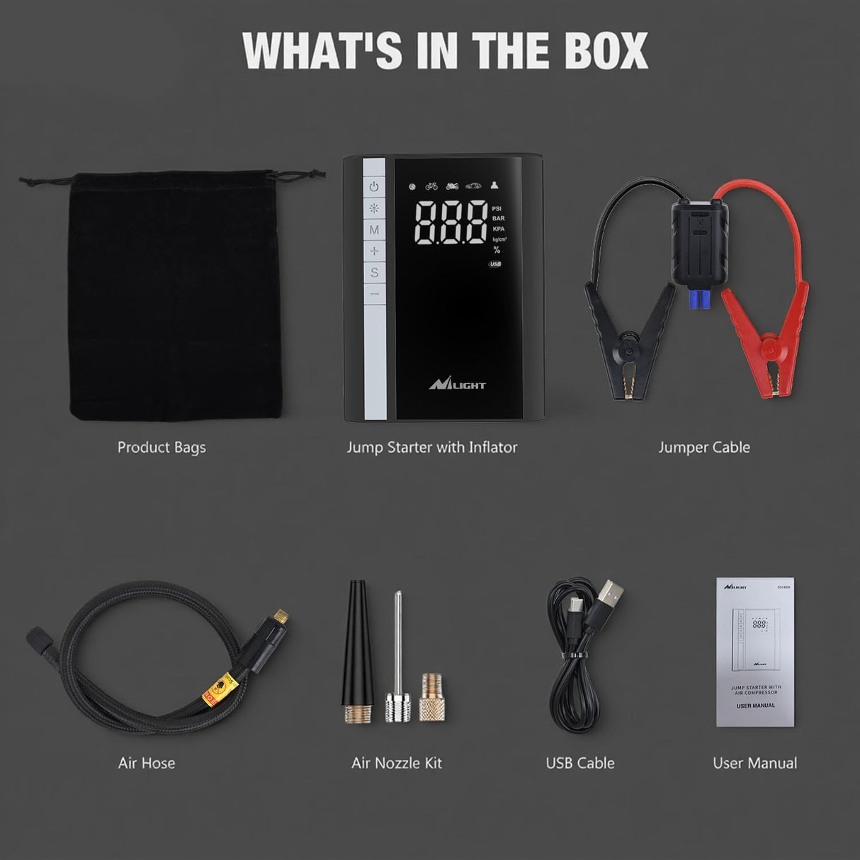 Jump Starter with Air Compressor 3500A 150PSI Portable Car Battery Booster 9.0 Gas & 8.0L Diesel with Auto-Shutoff Digital Tire Inflator 12V Battery Power Supply w/Large LCD Display