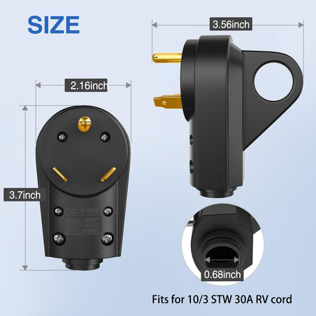 30 Amp RV Male and Female Plug Set TT-30P TT-30R Receptable 125 Volt Heavy Duty Electrical Camper ETL Listed for Caravan Motorhome Van Trailer