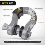 Mega D-Ring Shackles, 3/4 Inch Heavy Duty Recovery Tow Shackle | 7/8 Inch Screw Pin & isolator, 2Pcs Gray, 68,000 lbs Break Strength(17,000 lb WLL), Forged Steel, Off-Road Recovery