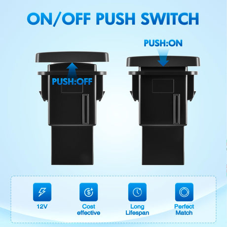 AUX Battery Push Button Switch 12V ON Off Switches with Connector Wire Kit 1.28 Inch x 0.87 Inch Replacement for Toyota Sequoia Highlander Tacoma Tundra 4Runner RAVR Yaris