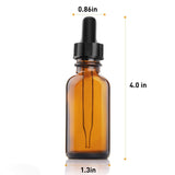 Amber Glass Bottles for Essential Oils with Glass Eye Dropper 30 ml (1oz) for Essential Oils, Chemistry Lab Chemicals, Colognes & Perfumes (12 Pack)