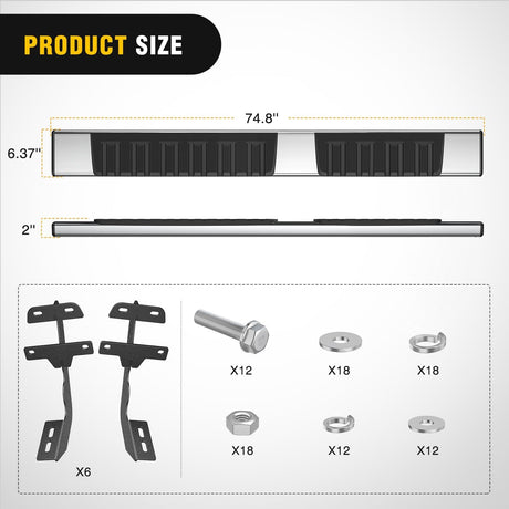 Running Boards for 2015-2025 Ford F150 Quad Cab 2 Full-Size Door & 2 Half-Size Door 6 Inch Side Step Nerf Bars Stainless Steel Silver