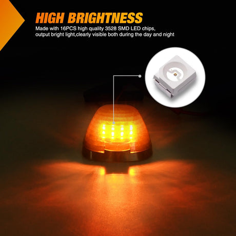LED Cab Marker Lights 5 PCS 16 LED Smoke Lens Amber Clearance Roof Running Light Compatible with 1999-2016 Ford E150 E250 E350 E450 E550 F150 F250 F350 F450 F550 Super duty