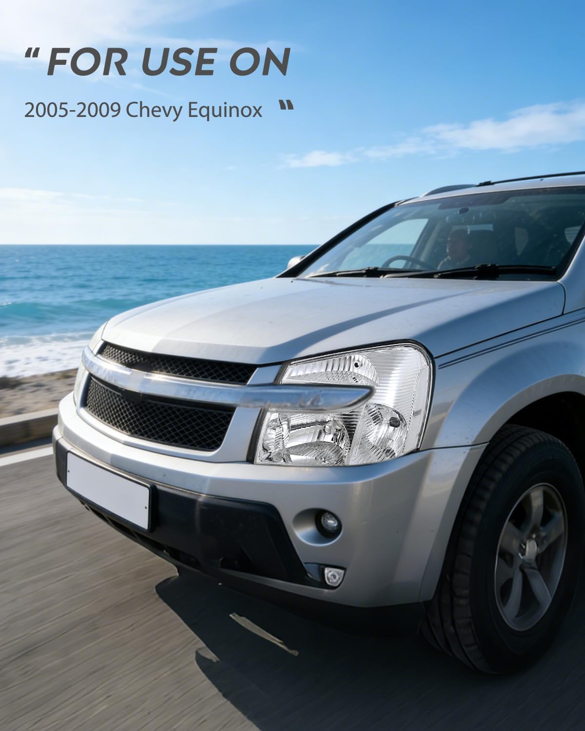 Headlight Assembly Compatible with 2005 2006 2007 2008 2009 Chevy Equinox SUV OE Style Replacement Headlights Chrome Housing Clear Reflector Headlamp Passenger and Driver Side