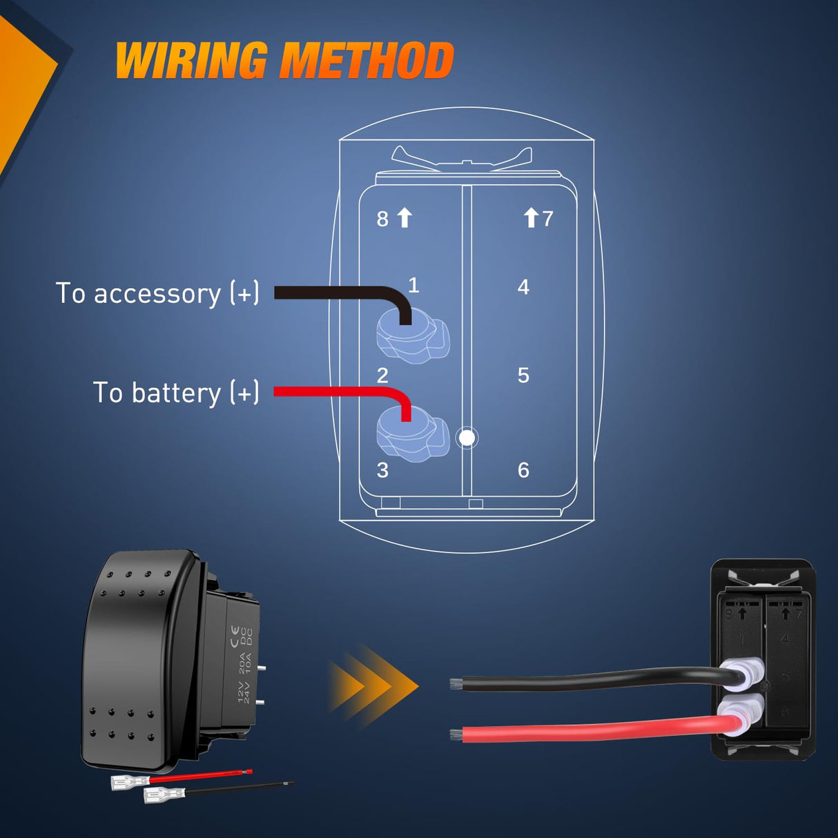 Marine Rocker Switch Toggle Switch 2 Pin On Off SPST Switches 20A/12V 10A/24V Waterproof Switch with Jumper Wires Set for Cars Trucks Boats ATVs UTVs RVs