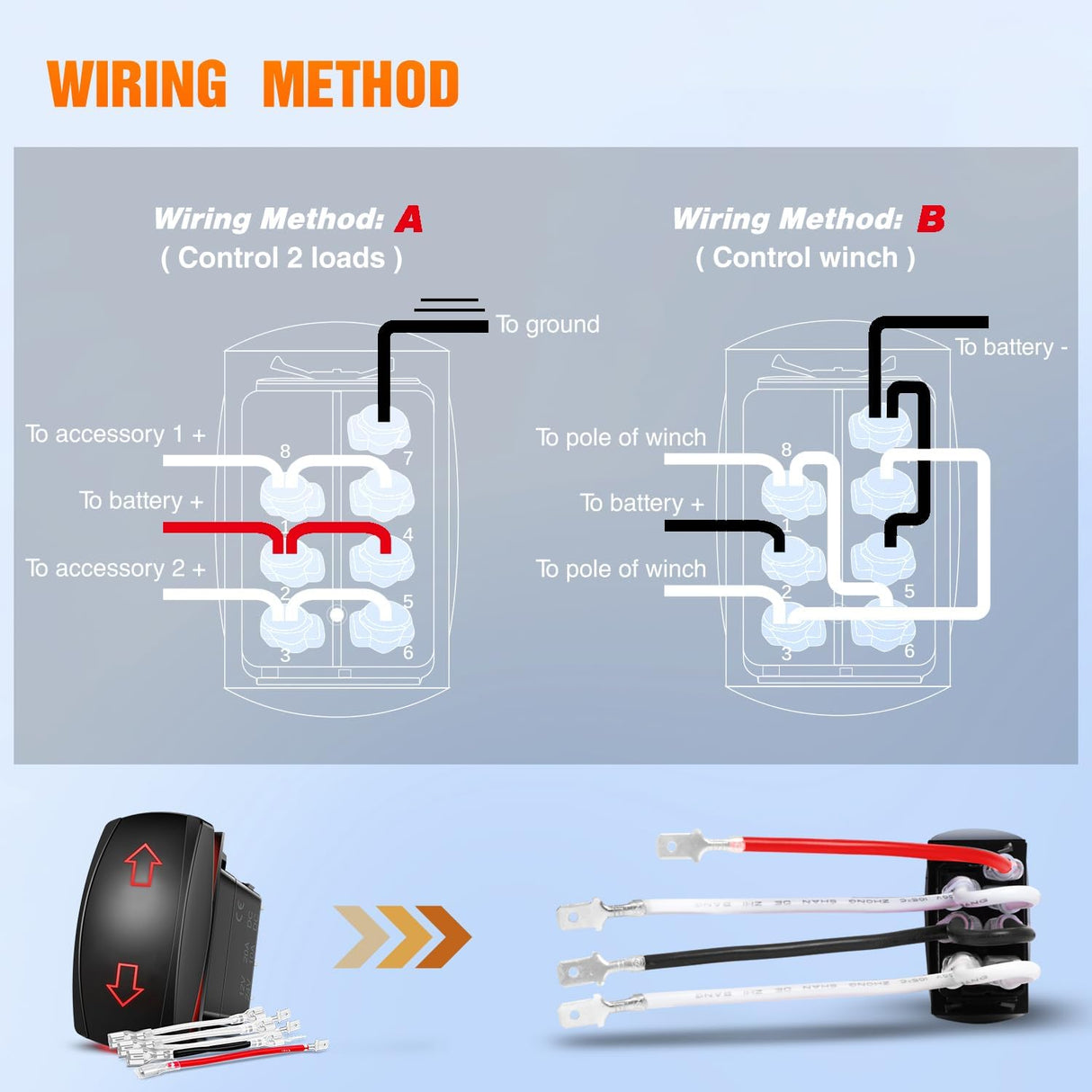 Arrows Motor Polarity Reverse Momentary Rocker Switch DPDT 20A 12V 24V 7PIN (ON) Off (ON) Toggle Wire Up Down Carling for Car Boat Truck Linear Actuator Trailer