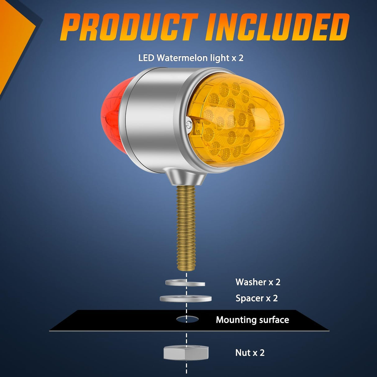 34 LED Dual Face Watermelon Light 2PCS Amber and Red Clear Lens Auxiliary Side Marker Clearance Turn signal Brake Pedestal Lights IP68 Waterproof for Trailer Semi Trucks Pickup Camper RV